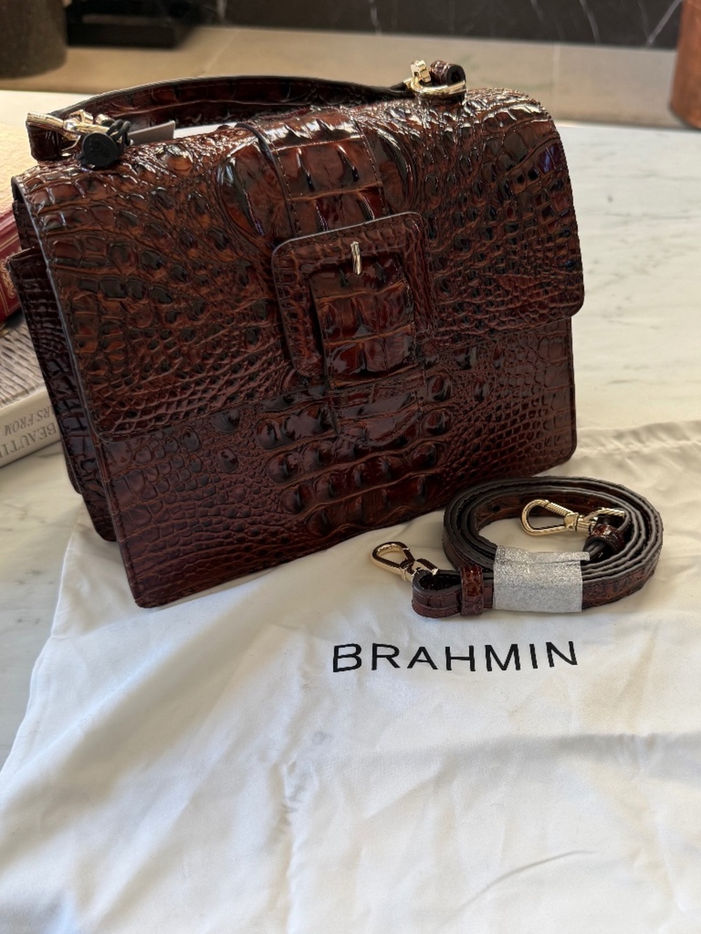 Brahmin Small Hallie Pecan Melbourne Leather Satchel NWT
